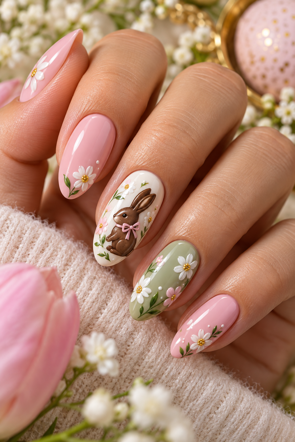 Easter nail ideas: chocolate bunny art