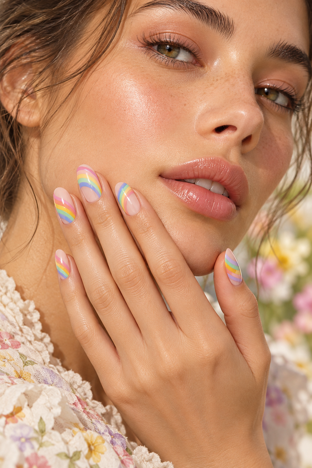 Easter nail ideas: rainbow arc nails