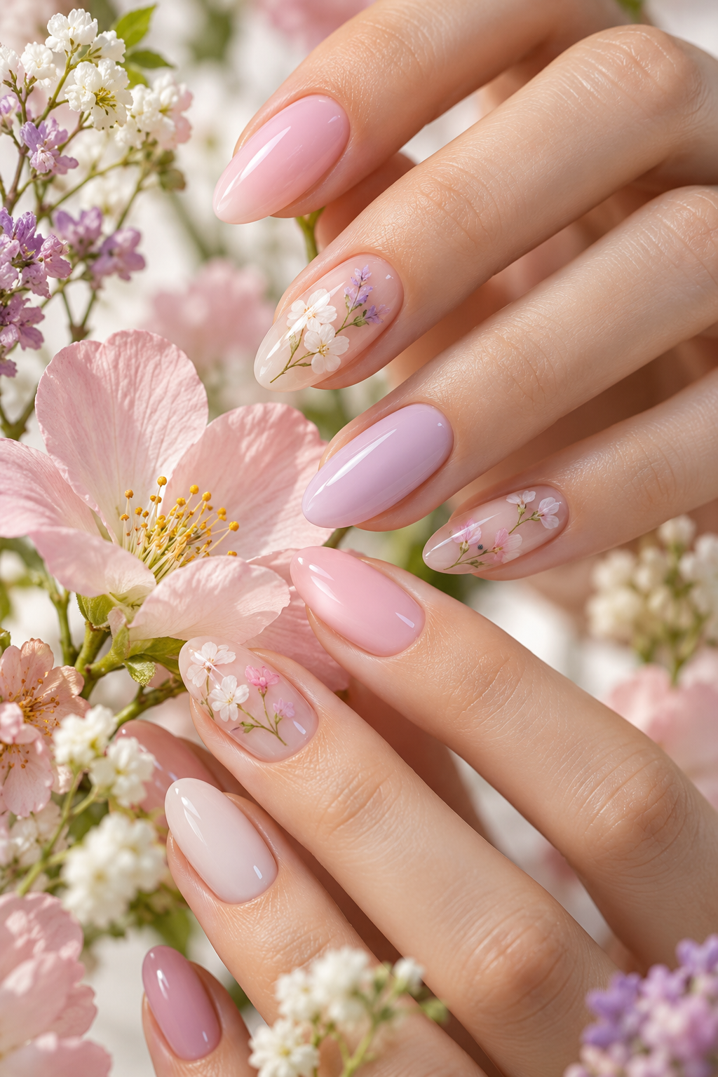 Easter nail ideas: floral negative space