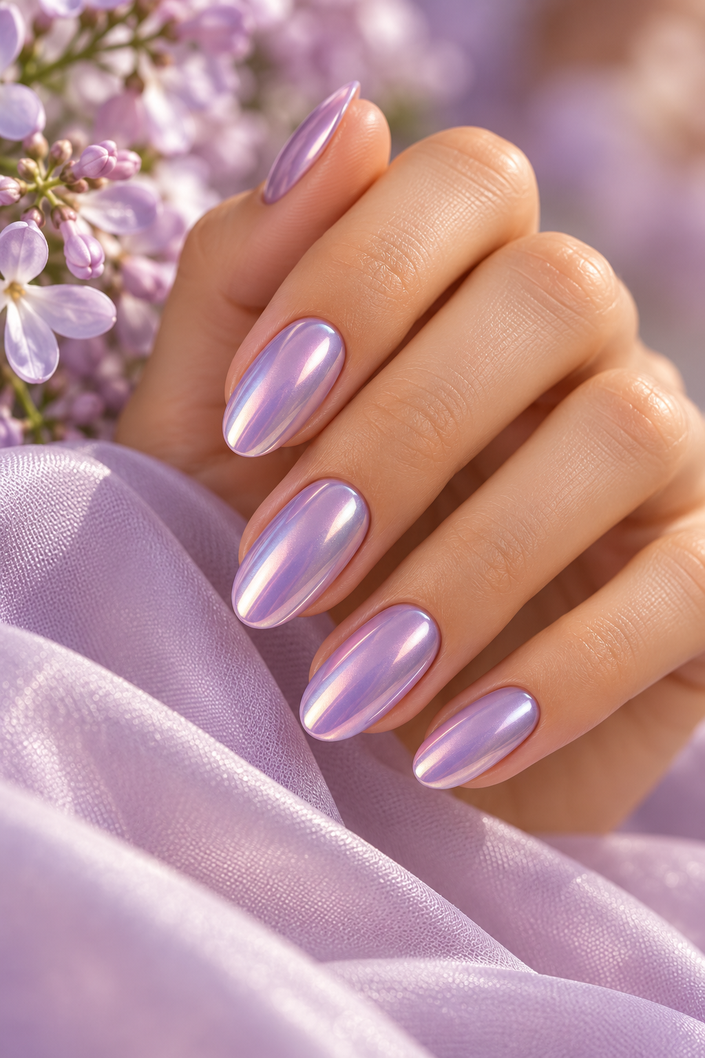 Easter nail ideas: soft lilac chrome