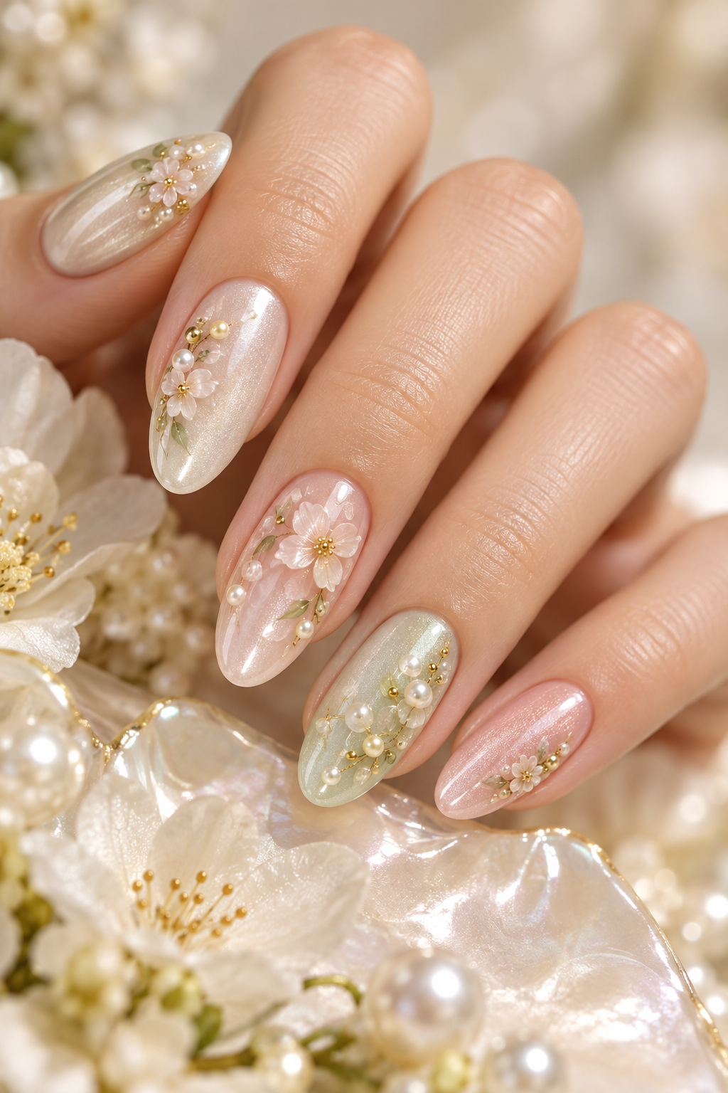 Easter nail ideas: pearl garden finish