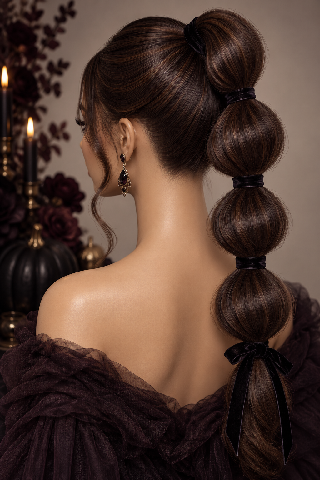 High bubble ponytail Halloween hairstyle