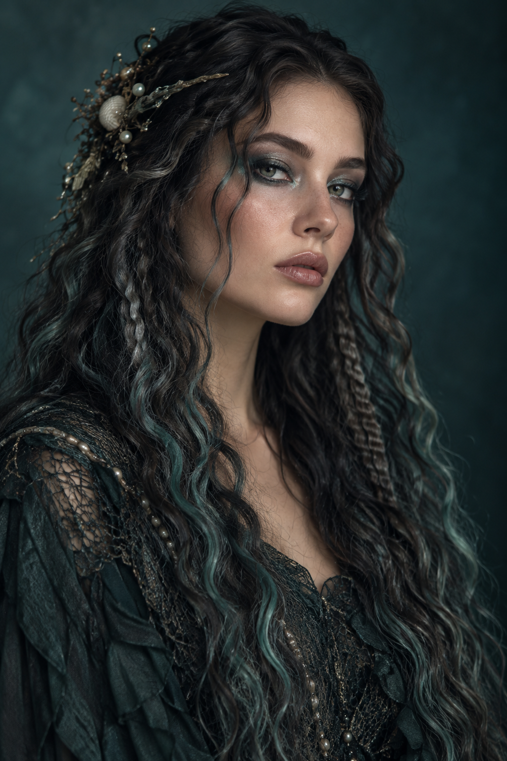 Sea-witch crimps Halloween hairstyle