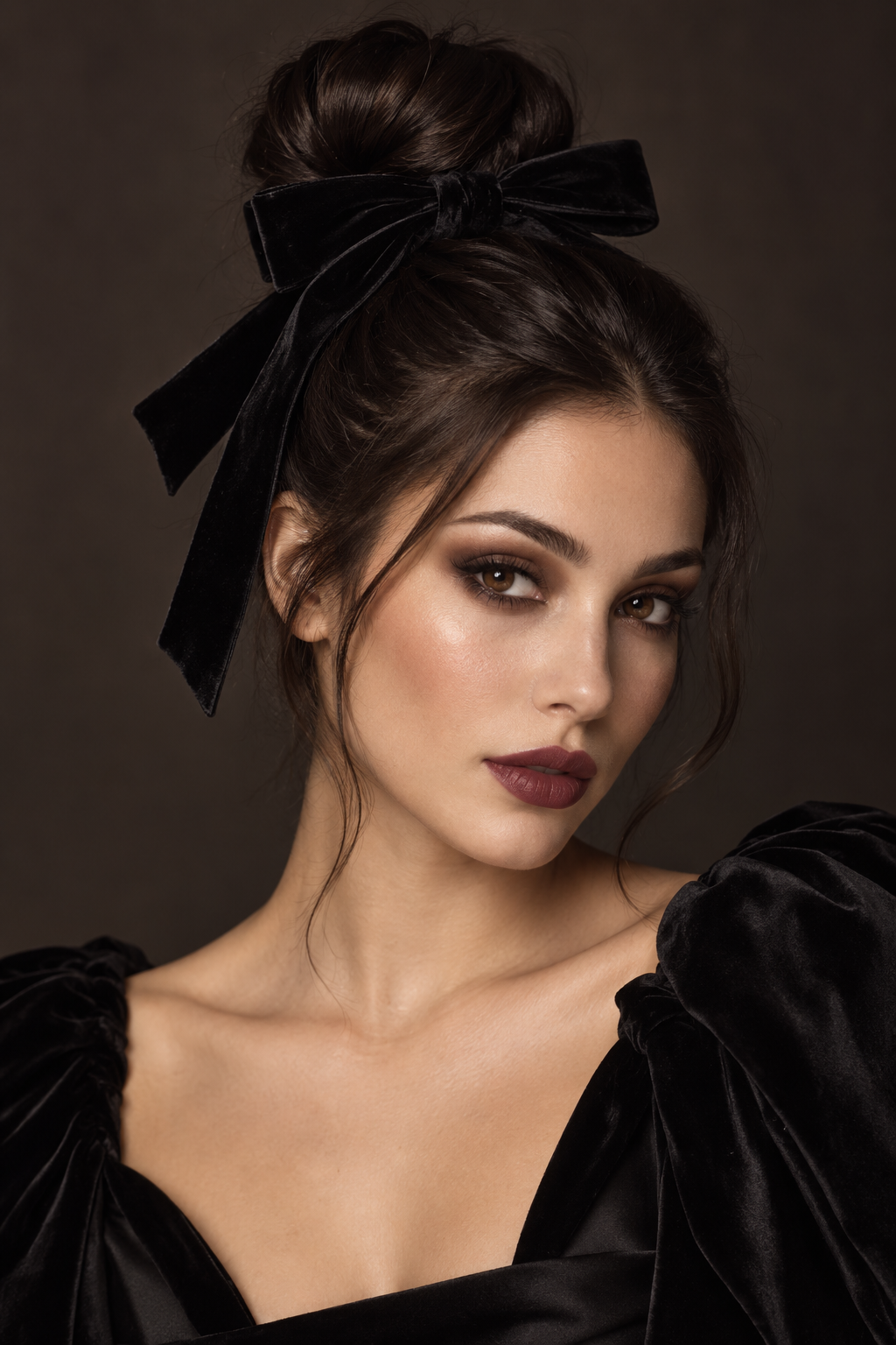 Velvet-bow top knot Halloween hairstyle