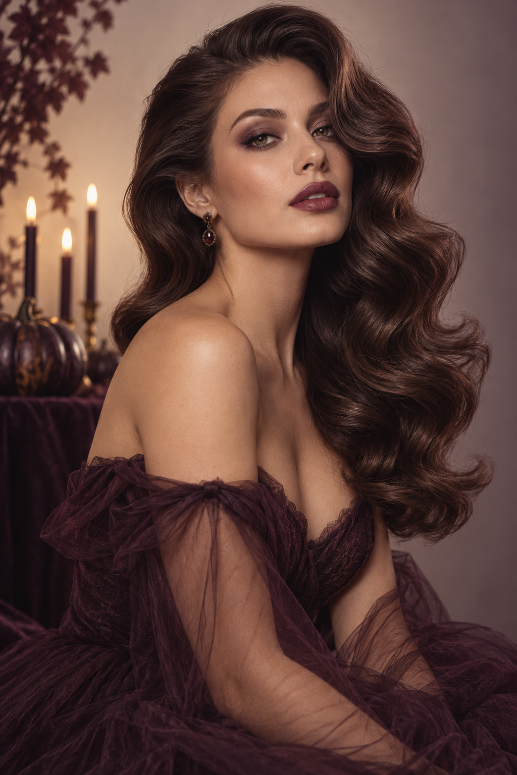 Deep-side-part blowout Halloween hairstyle