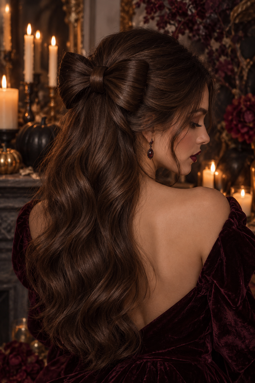 Bow half-up style Halloween hairstyle
