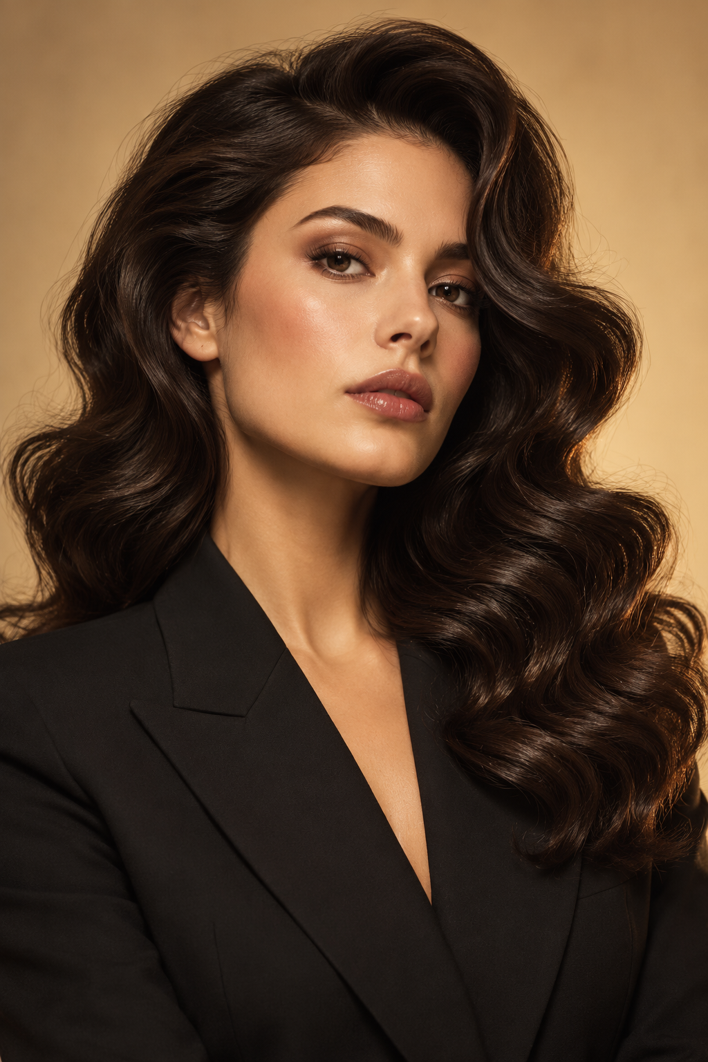 face framing highlights with bangs: dark waves with bold framing