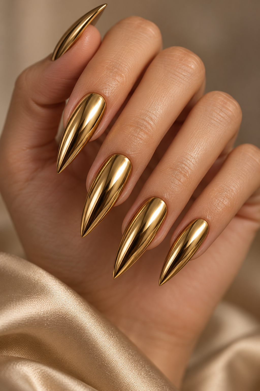 Gold Chrome Stiletto Nails