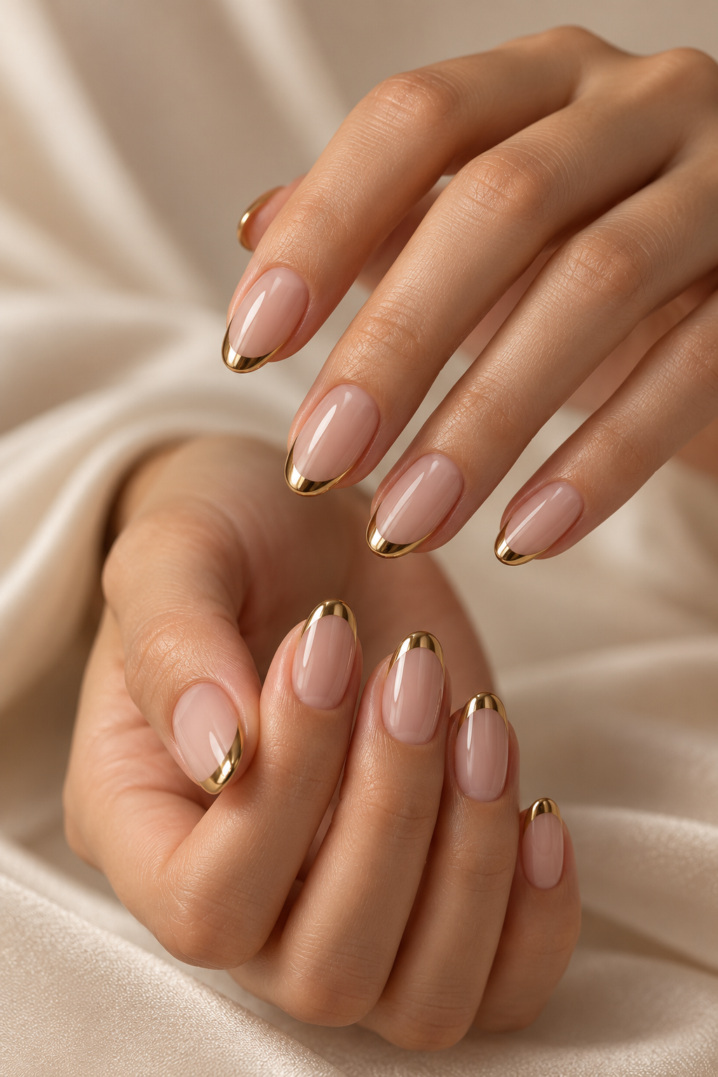 Neutral Nails With Gold Chrome Tips