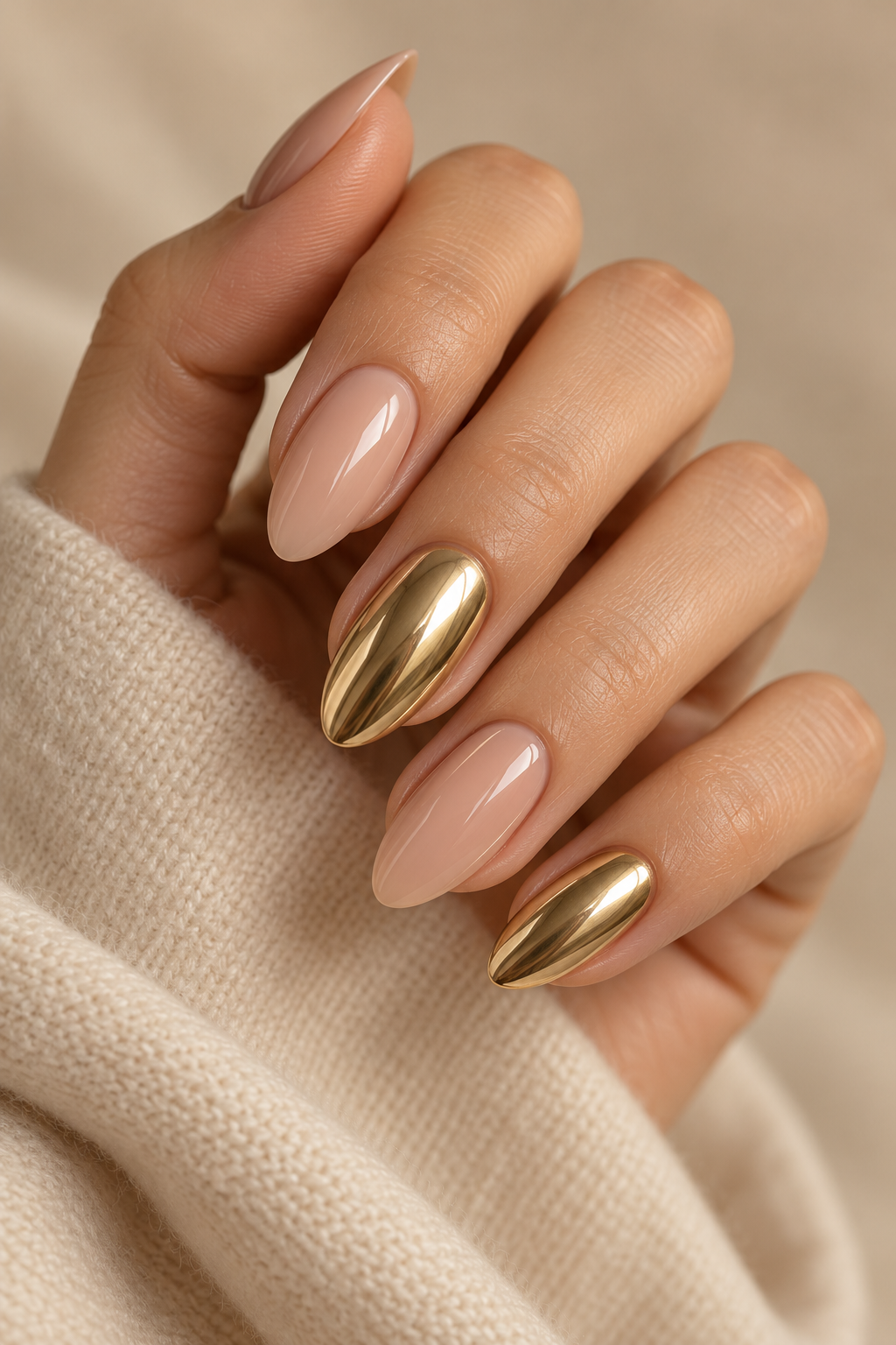Gold Chrome Accent Nails