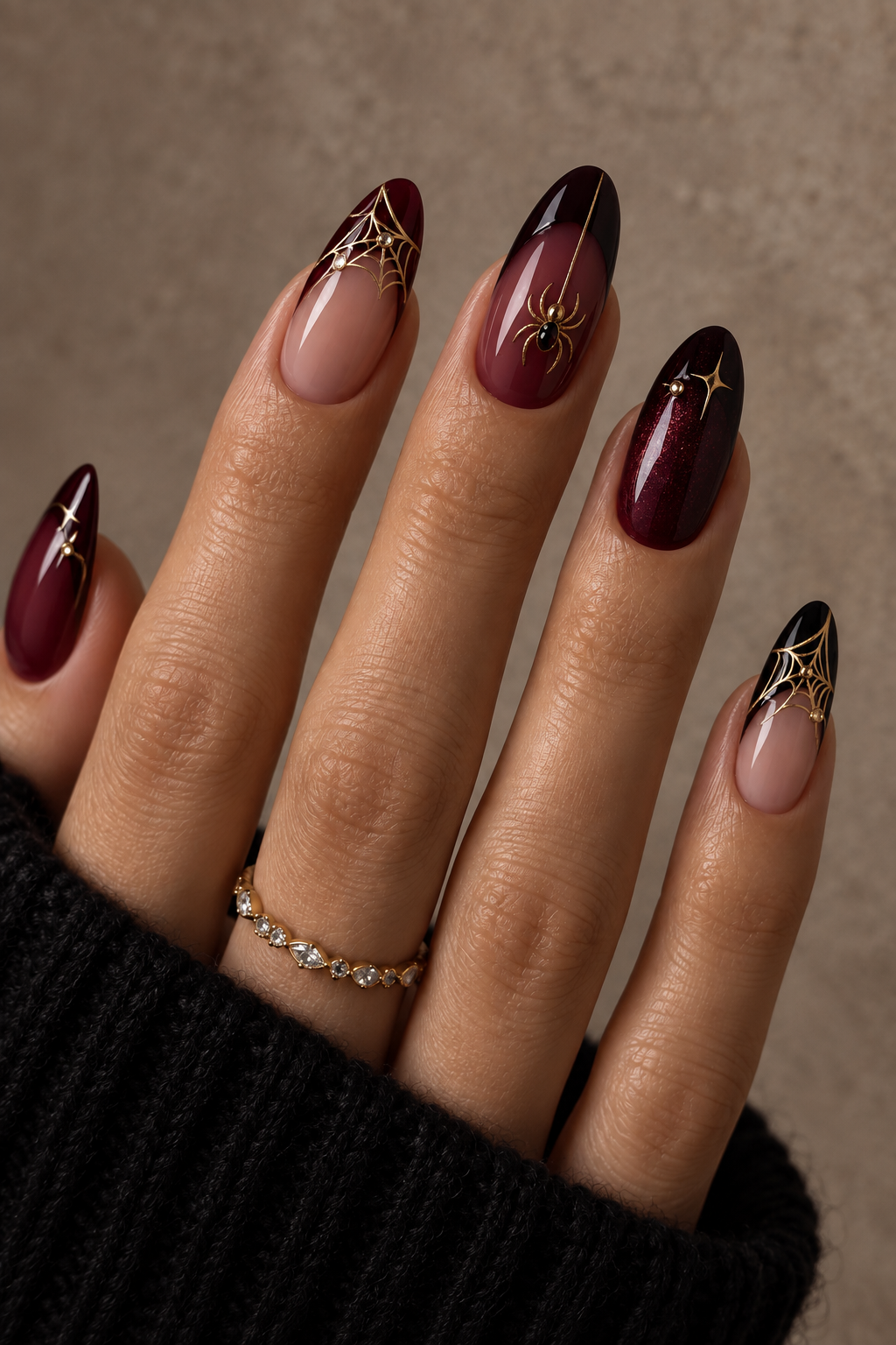 Halloween nails with spiders featured manicure