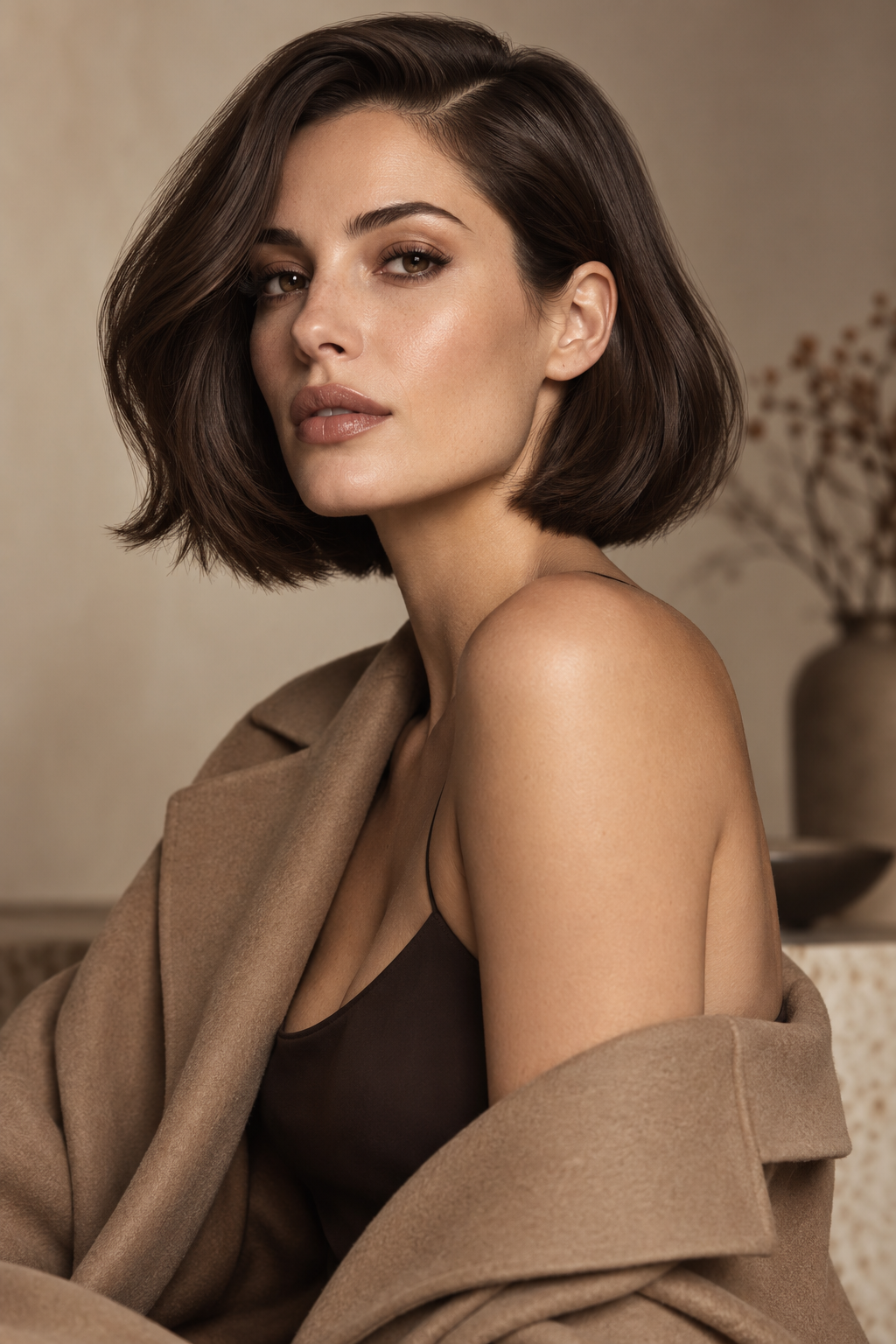 Espresso Side Part old money brunette bob hairstyle