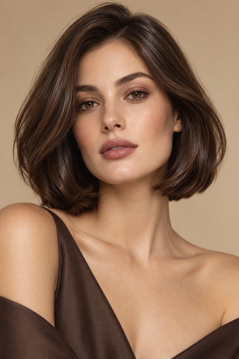 polished old money brunette bob hairstyle