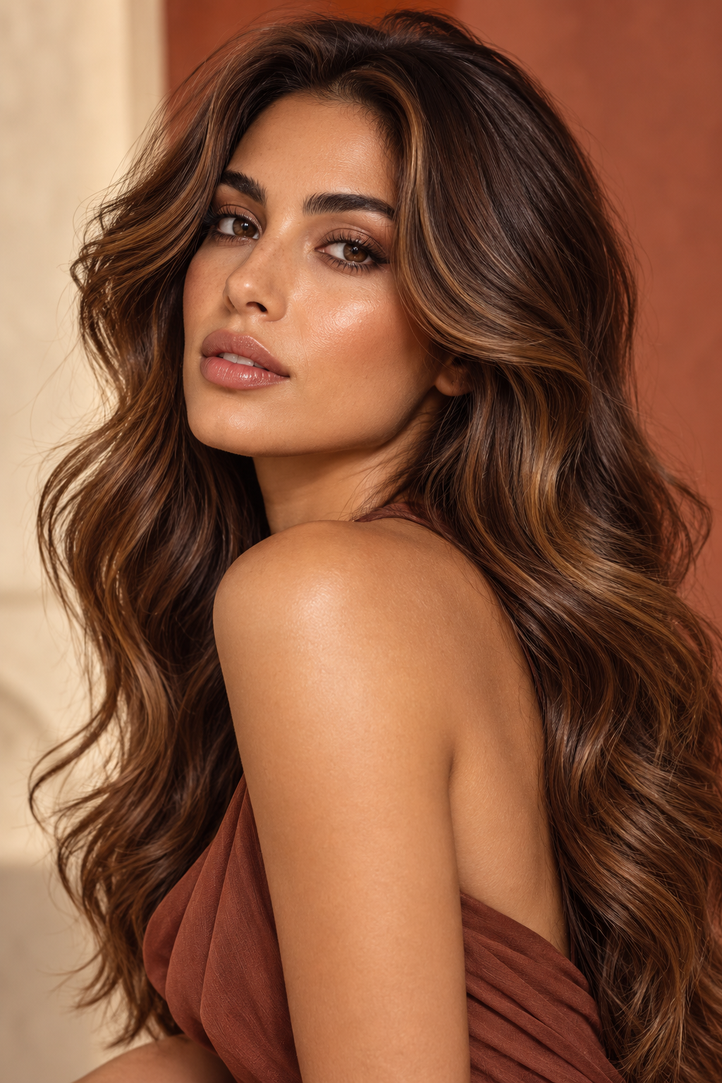 faded burgundy hair color idea for olive skin