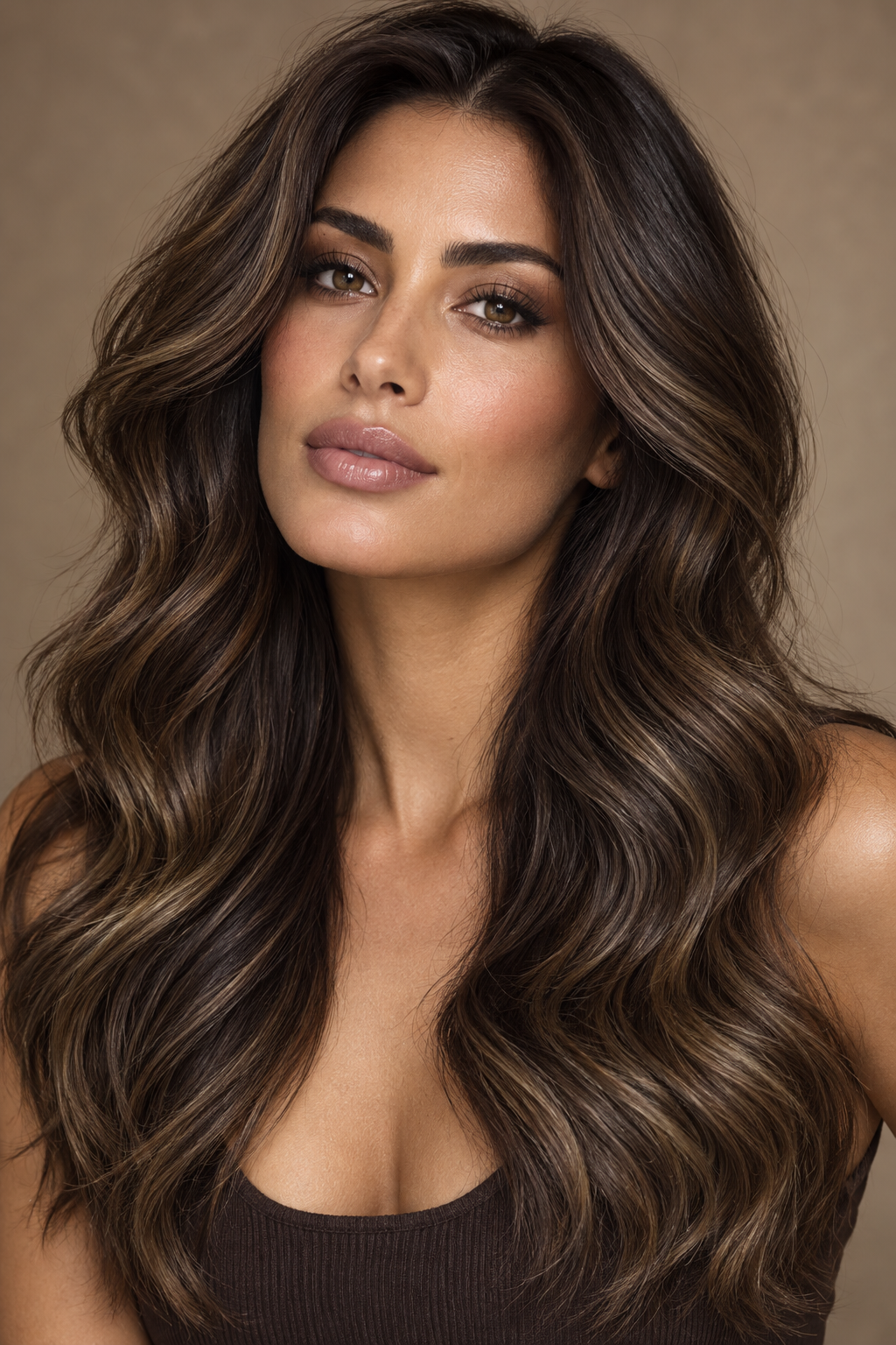 wavy brown hair color idea for olive skin