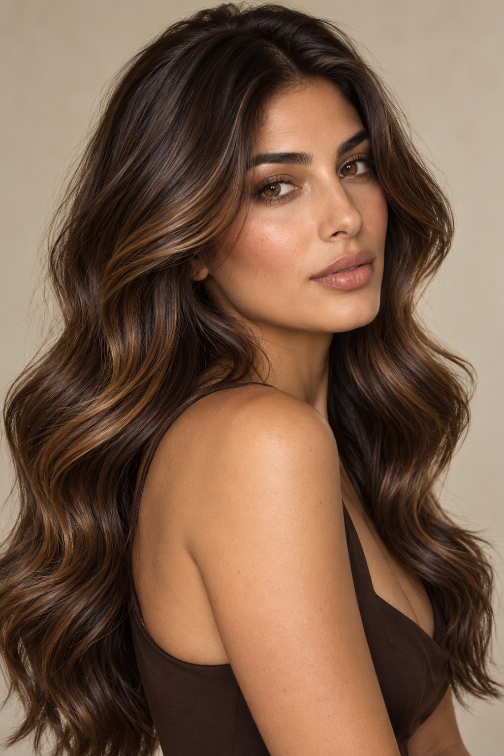 walnut brunette hair color idea for olive skin