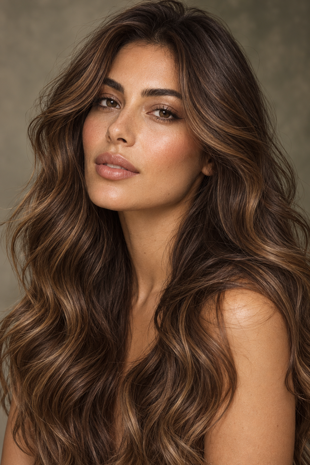 soft brunette hair color idea for olive skin