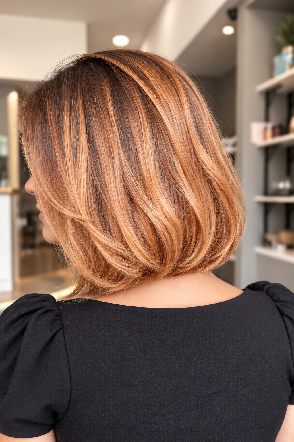 Polished strawberry blonde bob