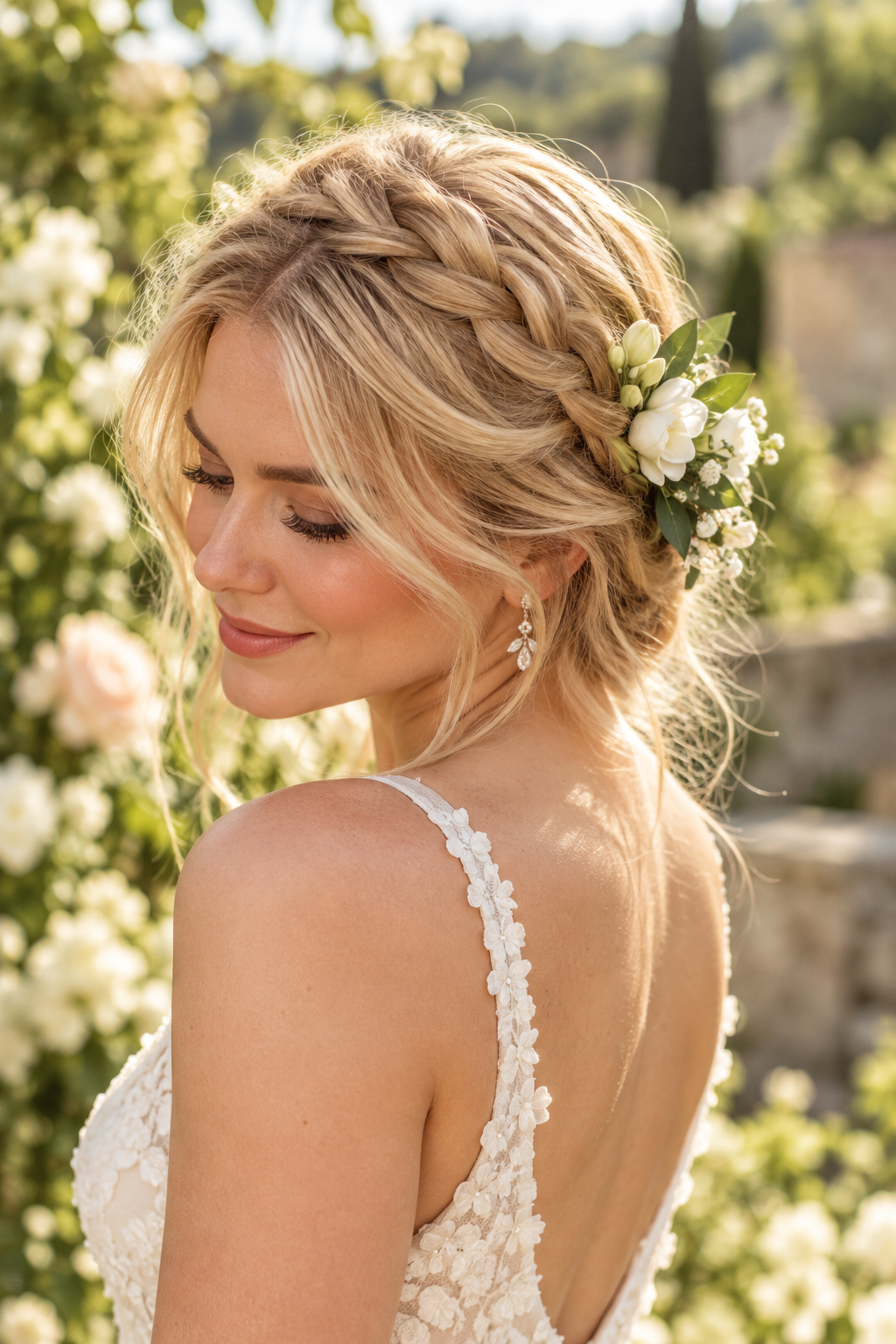 Braided Crown summer wedding hairstyle idea
