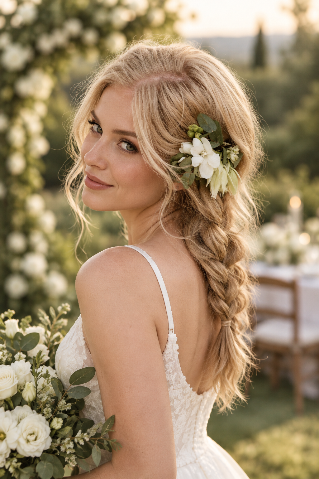 Textured Side Braid summer wedding hairstyle idea