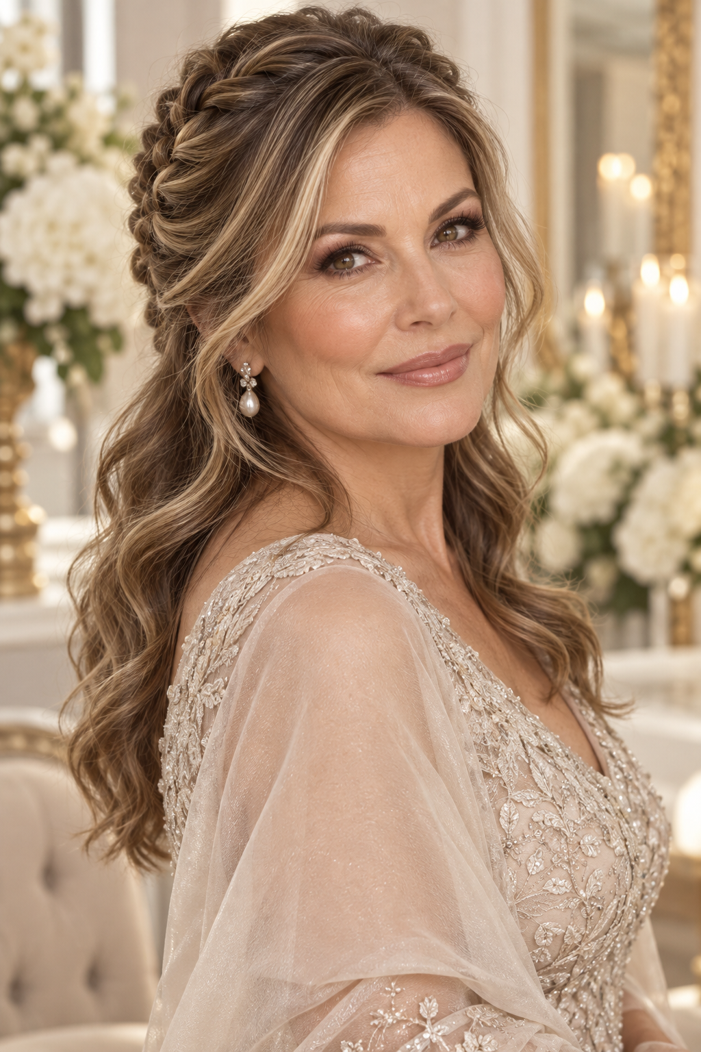 mother of groom hairstyles: braided half up look