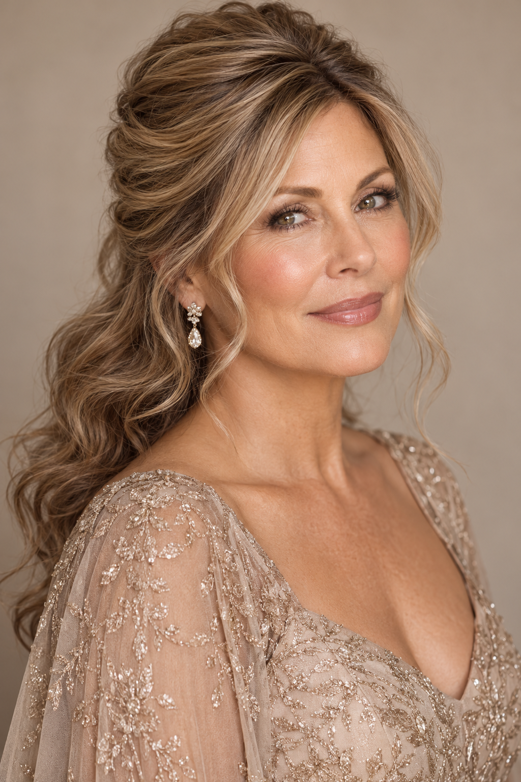 mother of groom hairstyles: voluminous half up style