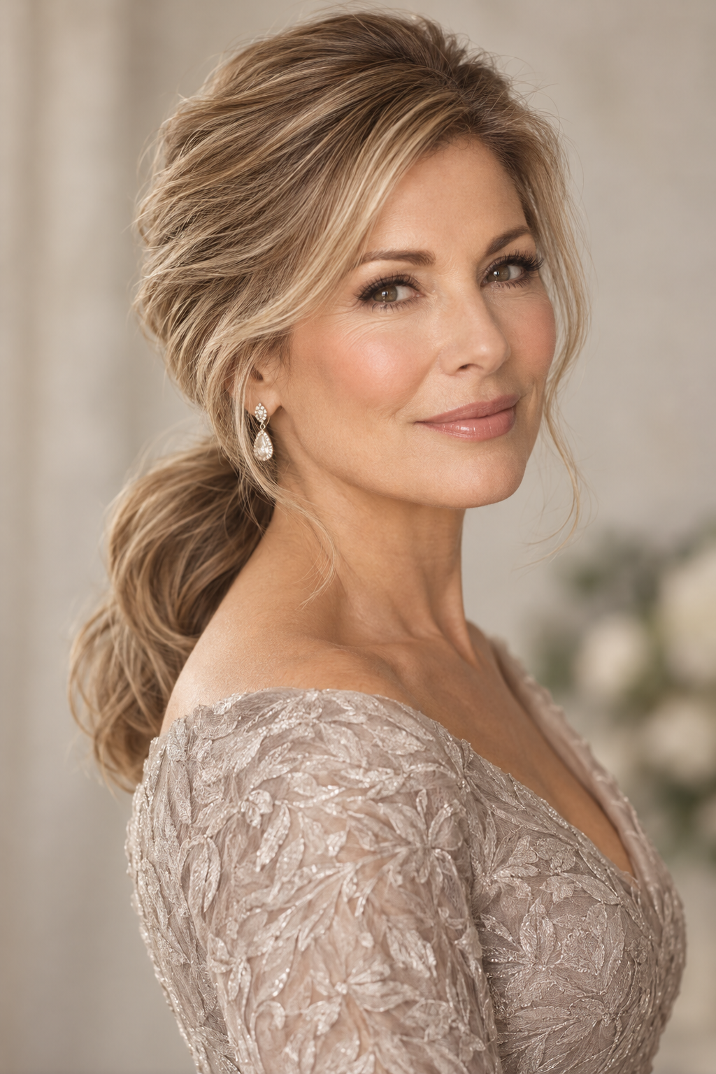 mother of groom hairstyles: soft low ponytail