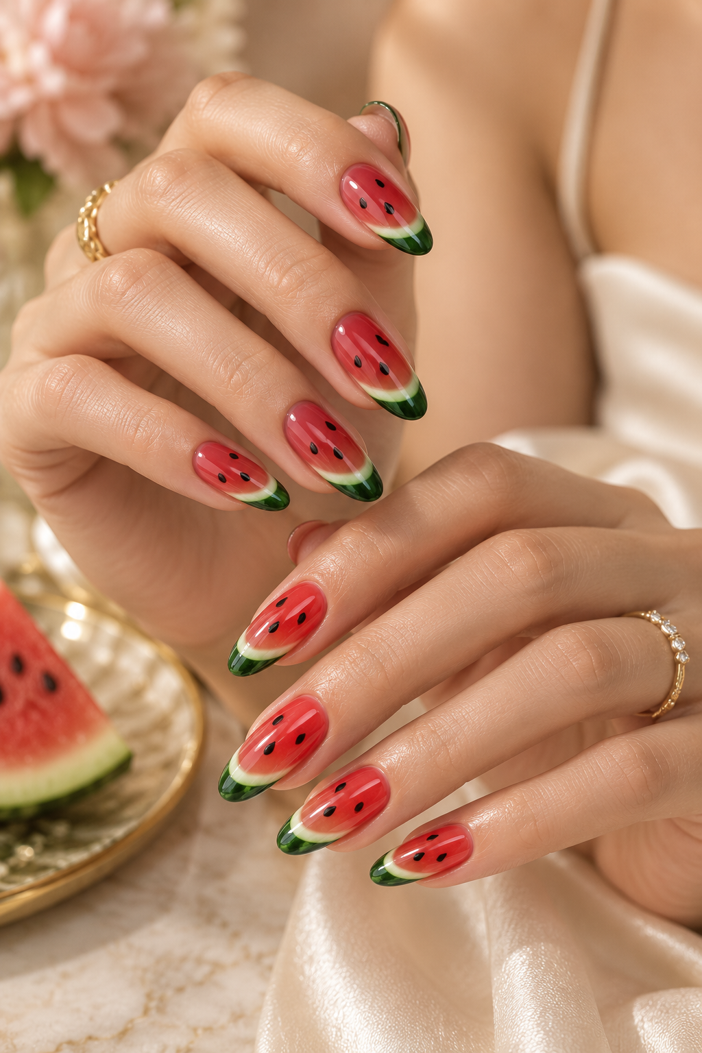 watermelon nail ideas: the glossy classic