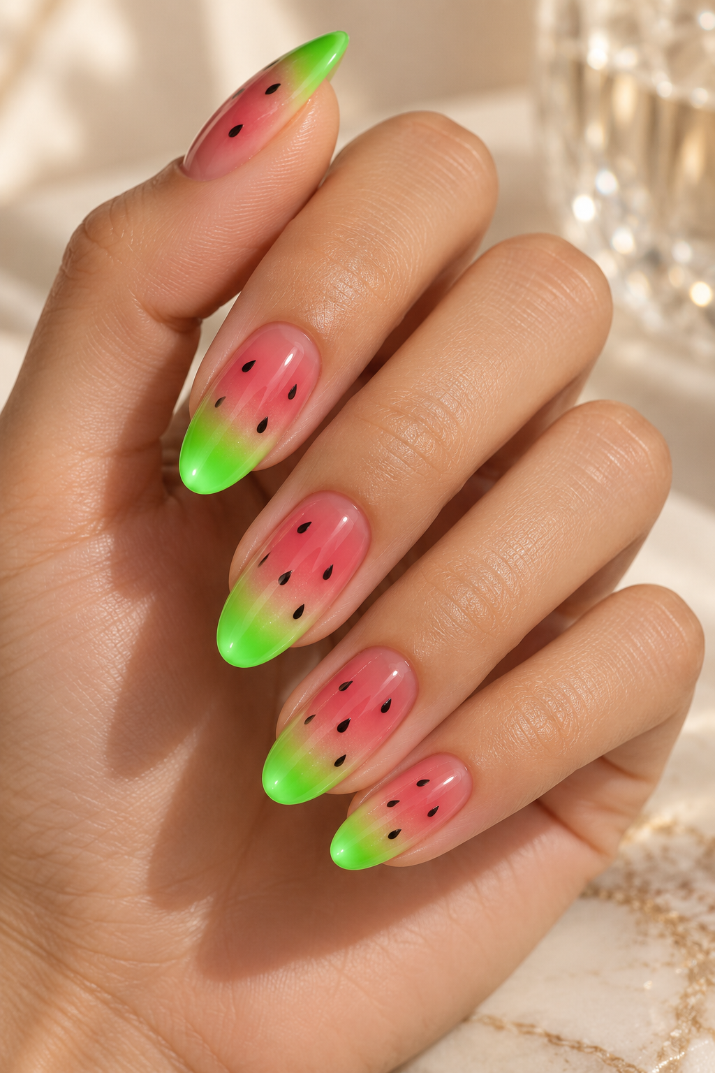 watermelon nail ideas: neon green fade