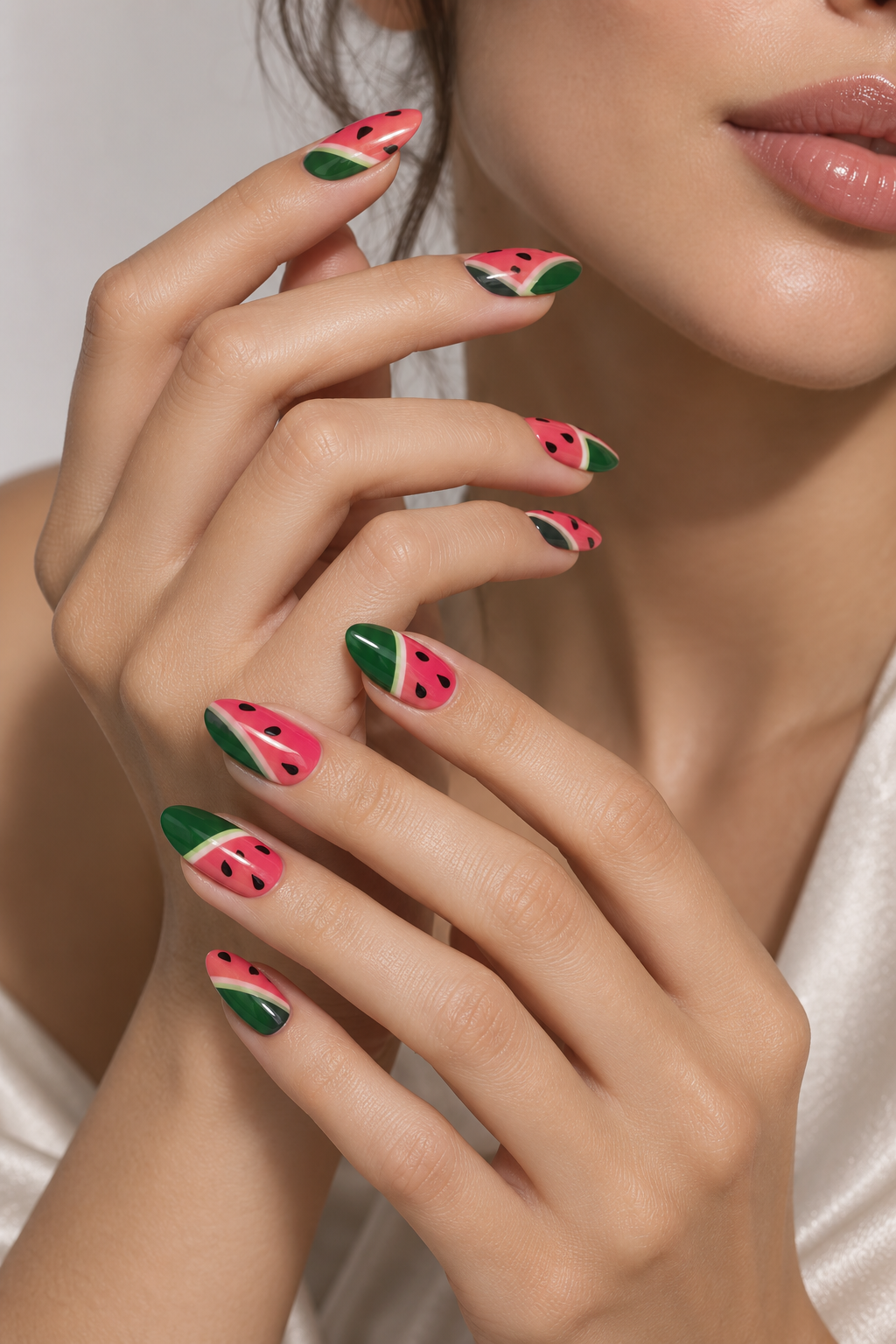 watermelon nail ideas: graphic and geometric