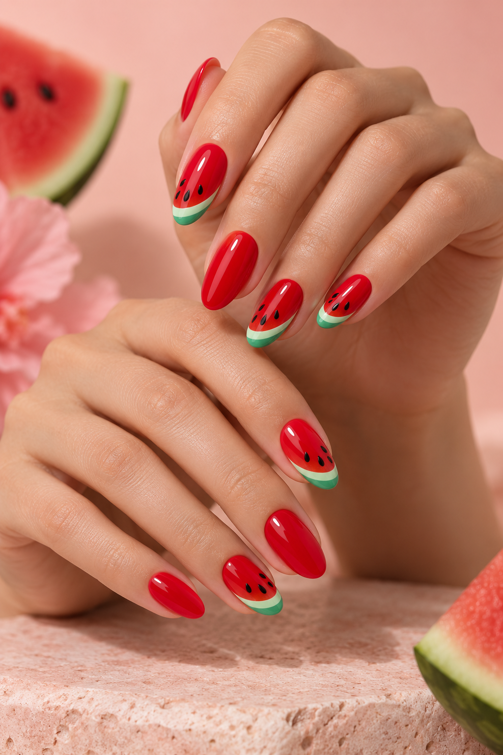 watermelon nail ideas: red and mint pop