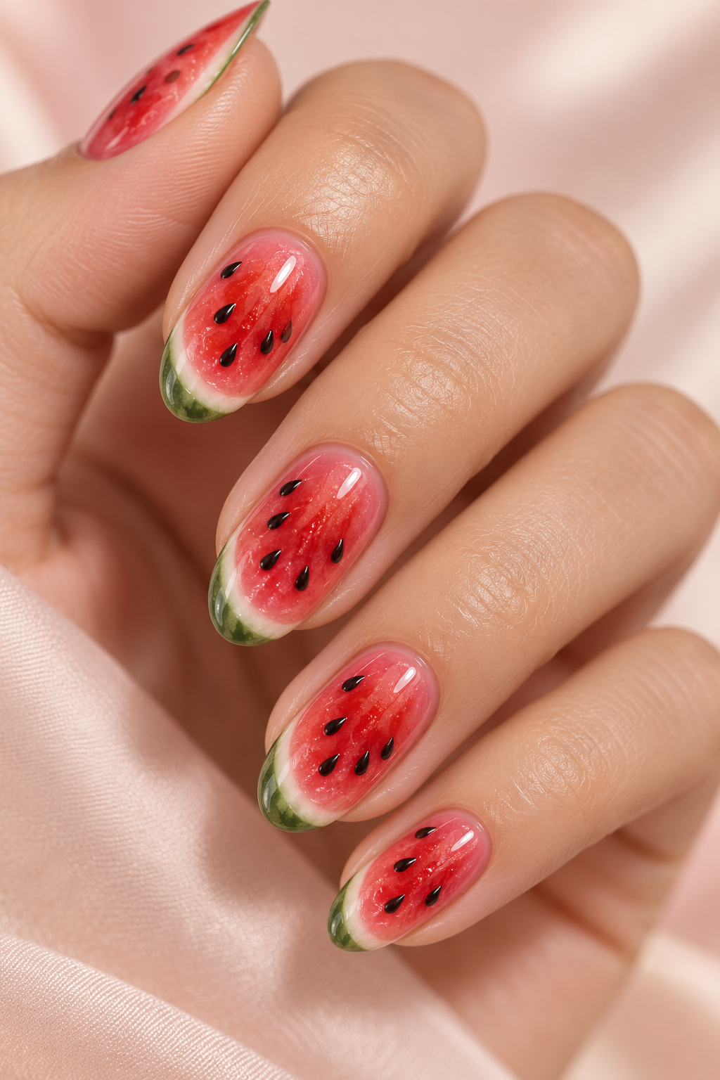 watermelon nail ideas: half slice detail