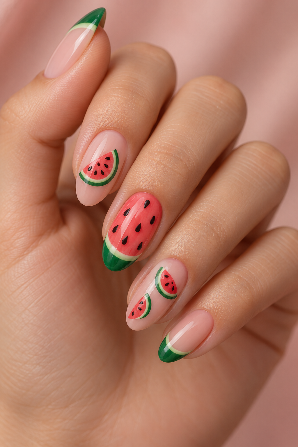 watermelon nail ideas: cartoon style fruit art