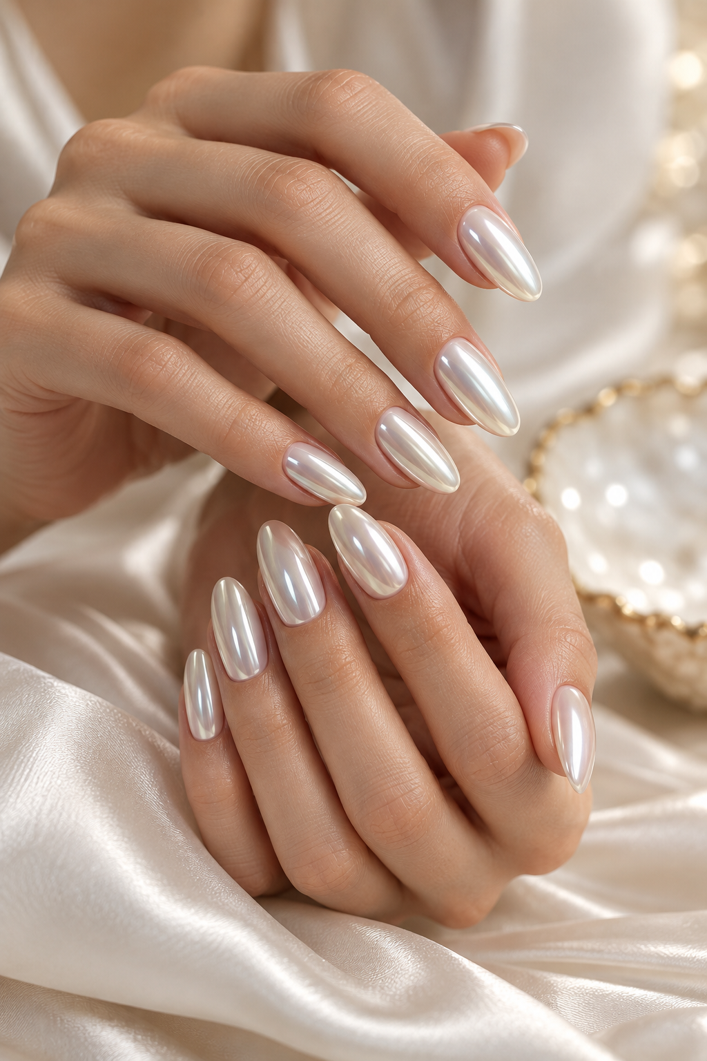 White chrome nail ideas: pearl white chrome