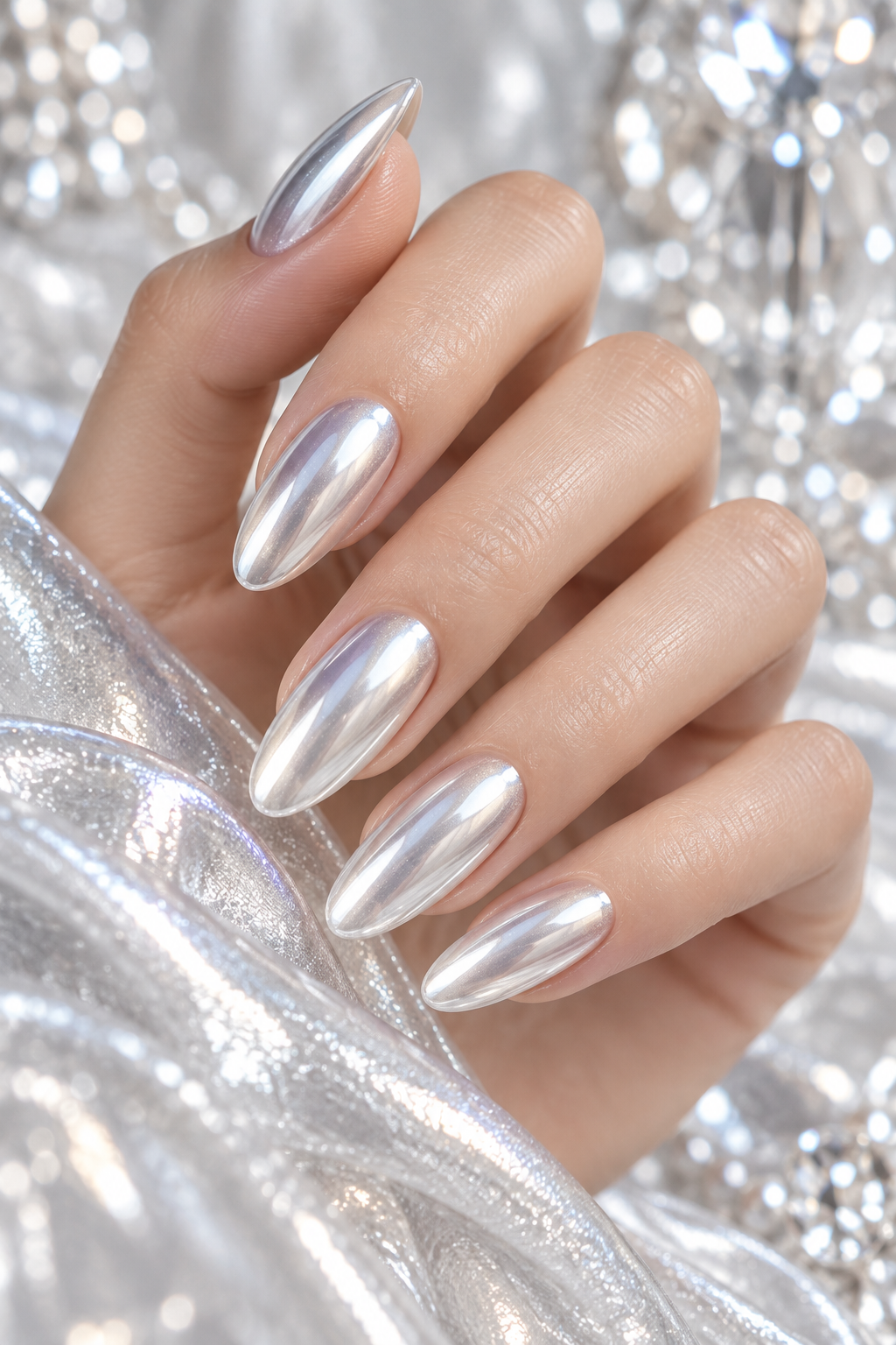 White chrome nail ideas: icy white chrome