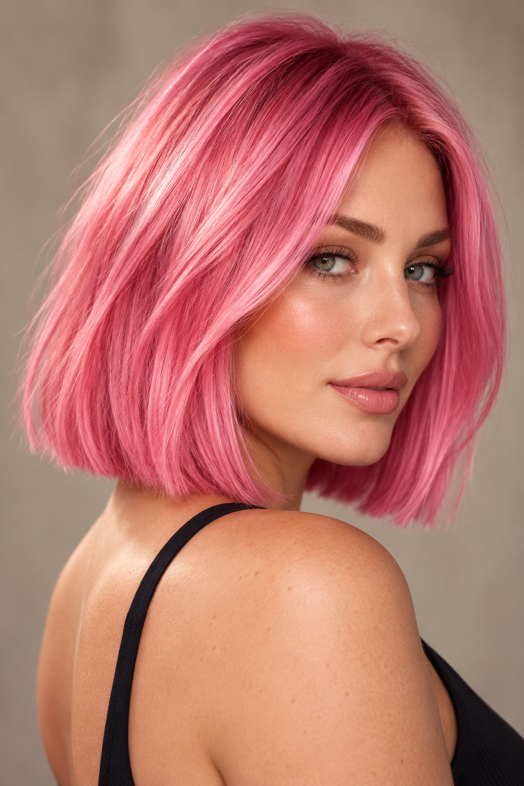 pink hair ideas: bright pink blunt bob