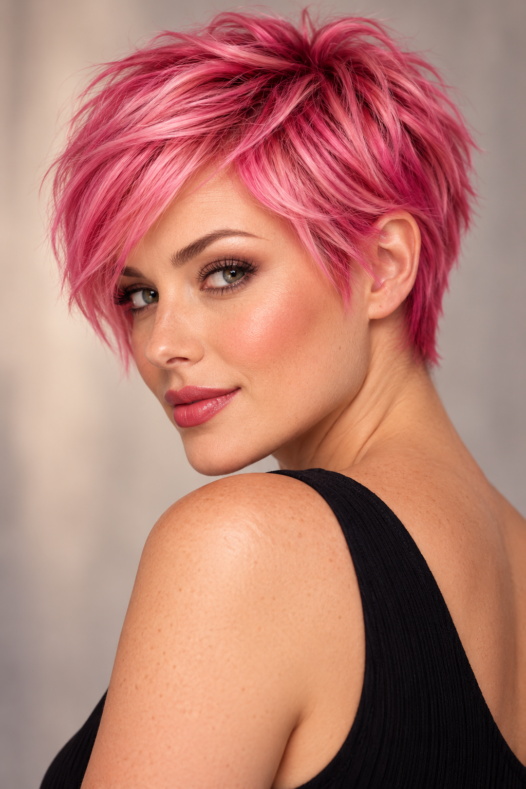 pink hair ideas: bright pink pixie