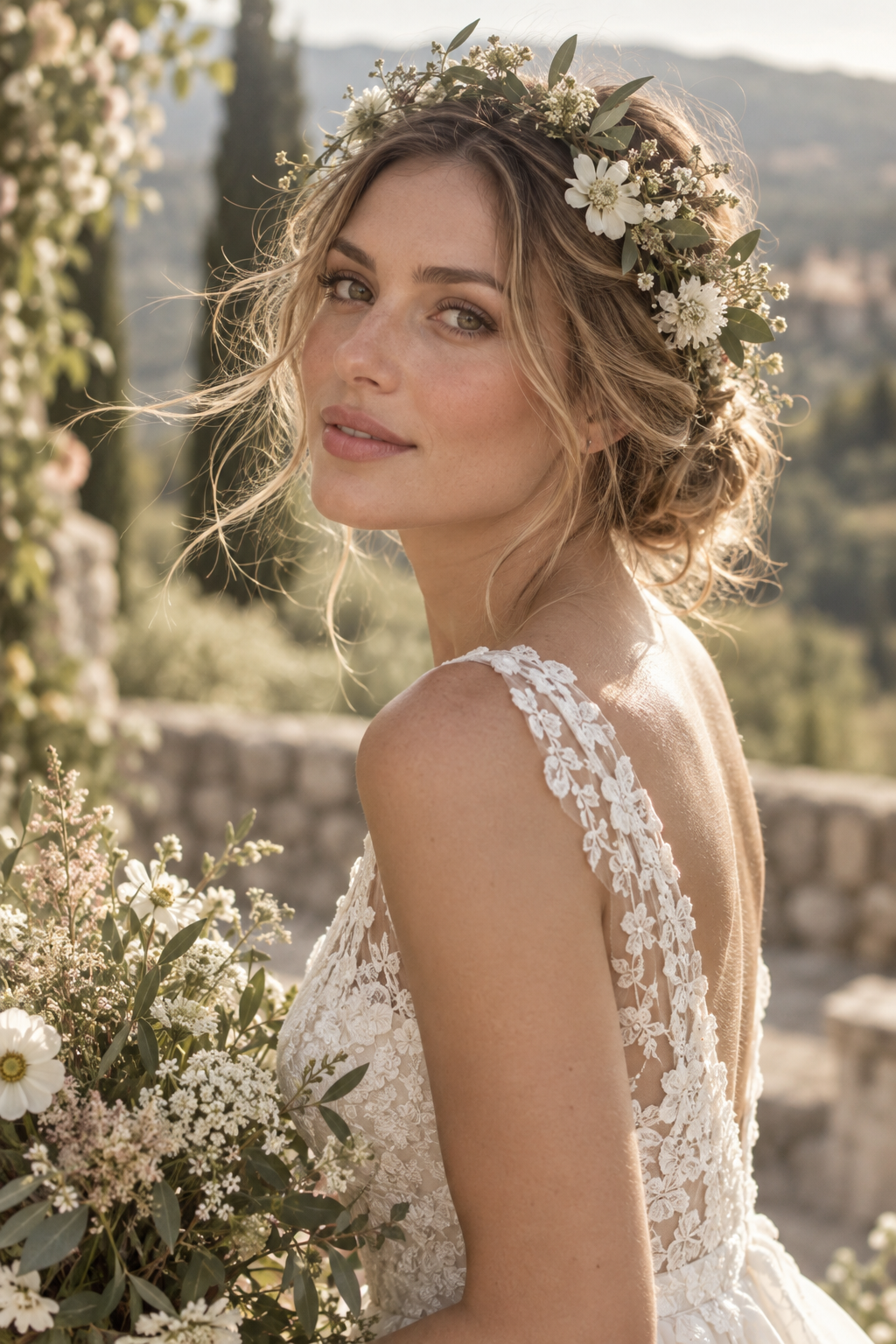 Floral Crown Boho Bun