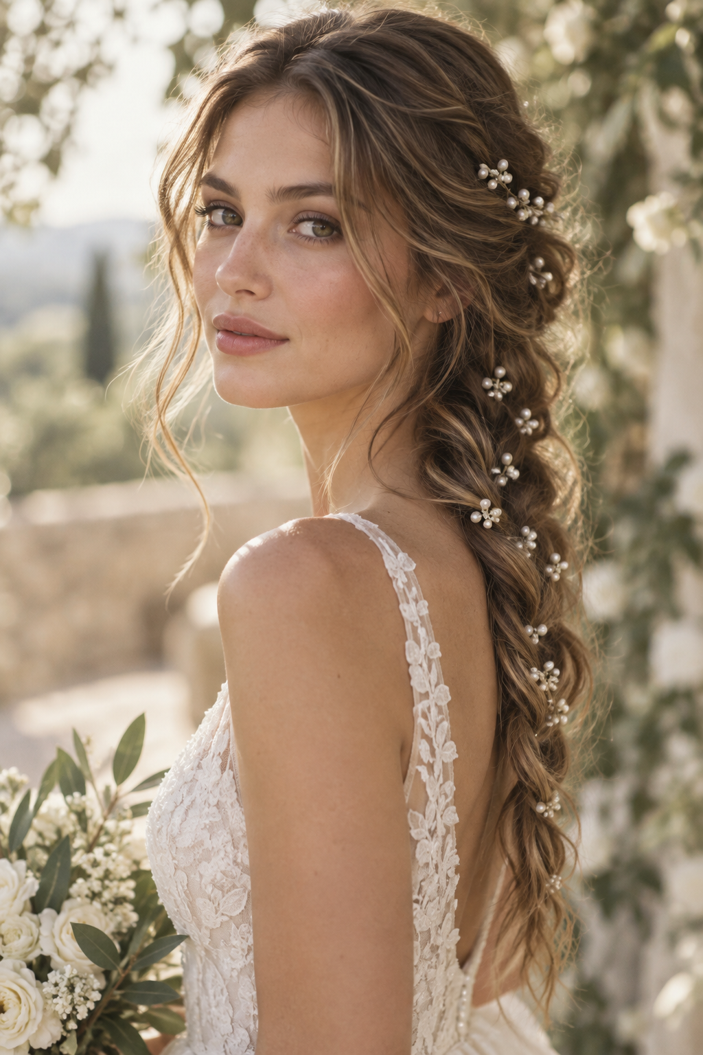Side Braid with Pearl Details