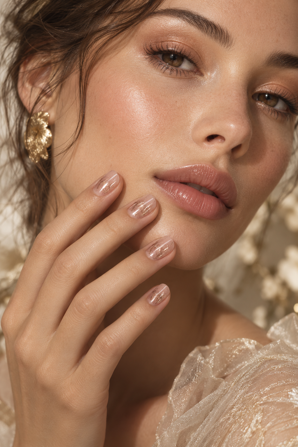 short nail ideas for summer: rose-gold veil
