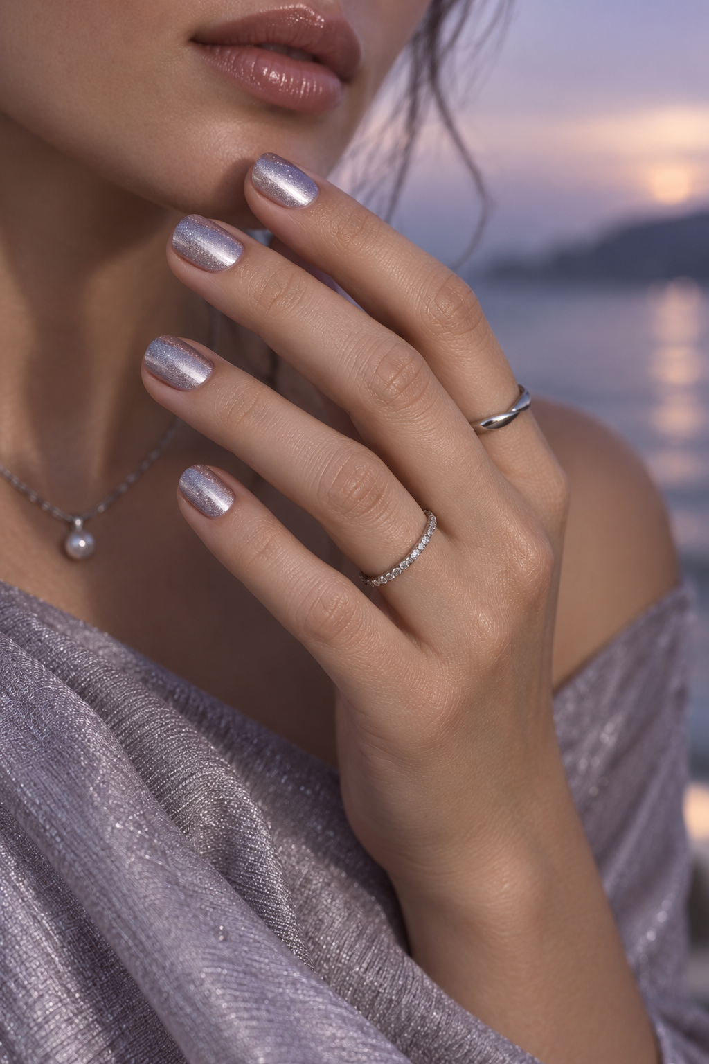 short nail ideas for summer: silver twilight