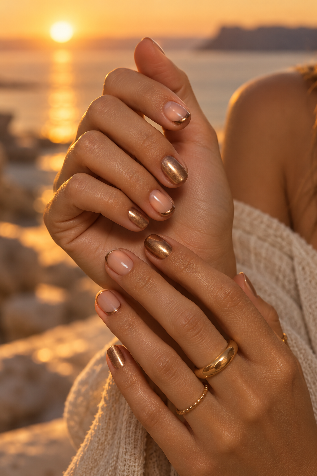 short nail ideas for summer: bronze sunset