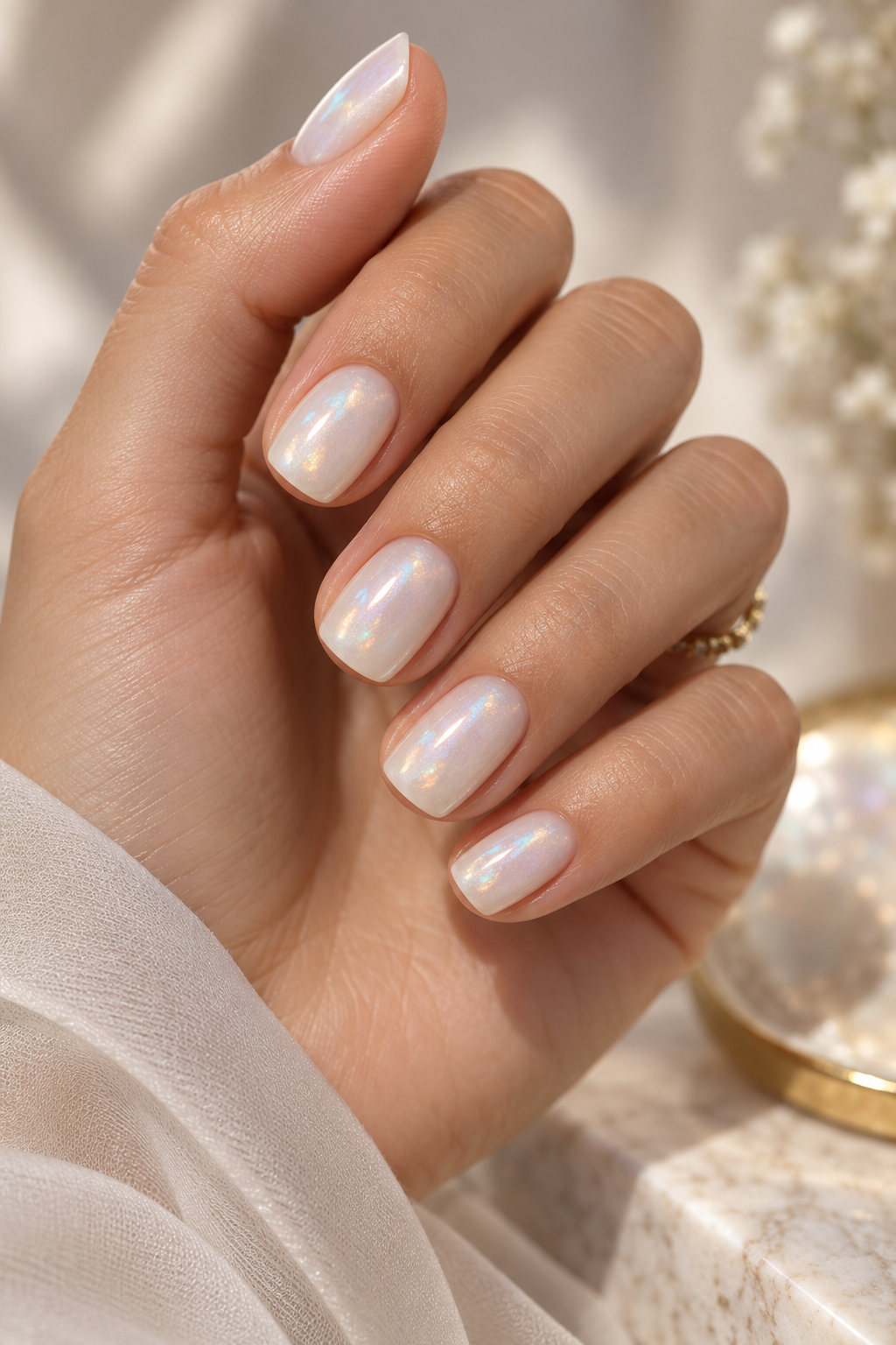 short nail ideas for summer: opal white fade