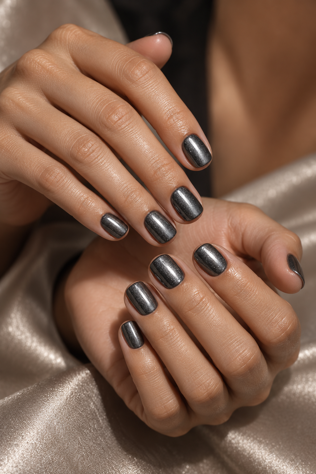 short nail ideas for summer: midnight silver