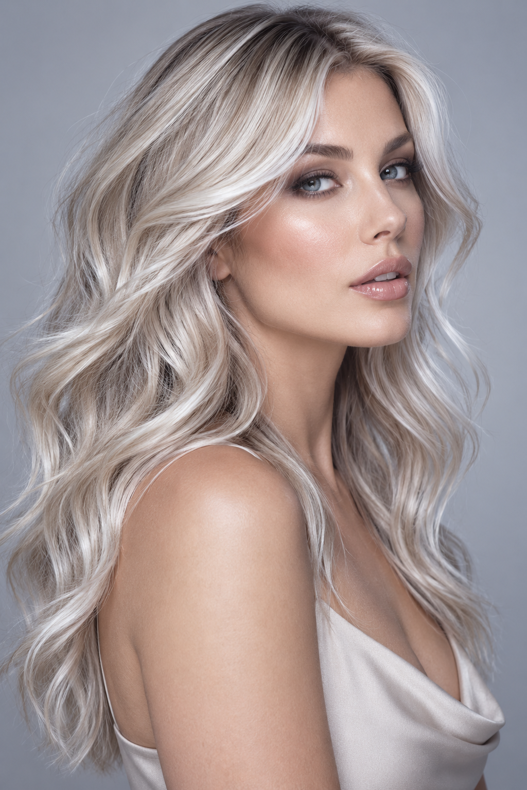 icy blonde balayage hair ideas: silver-white balayage