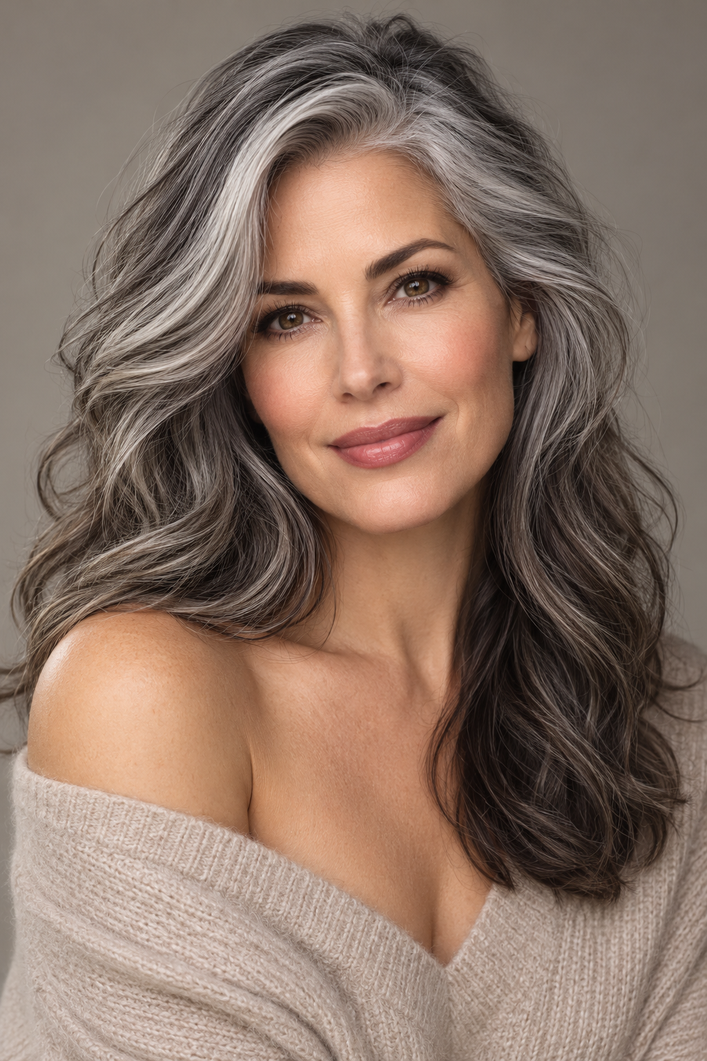 charcoal salt and pepper hair color idea
