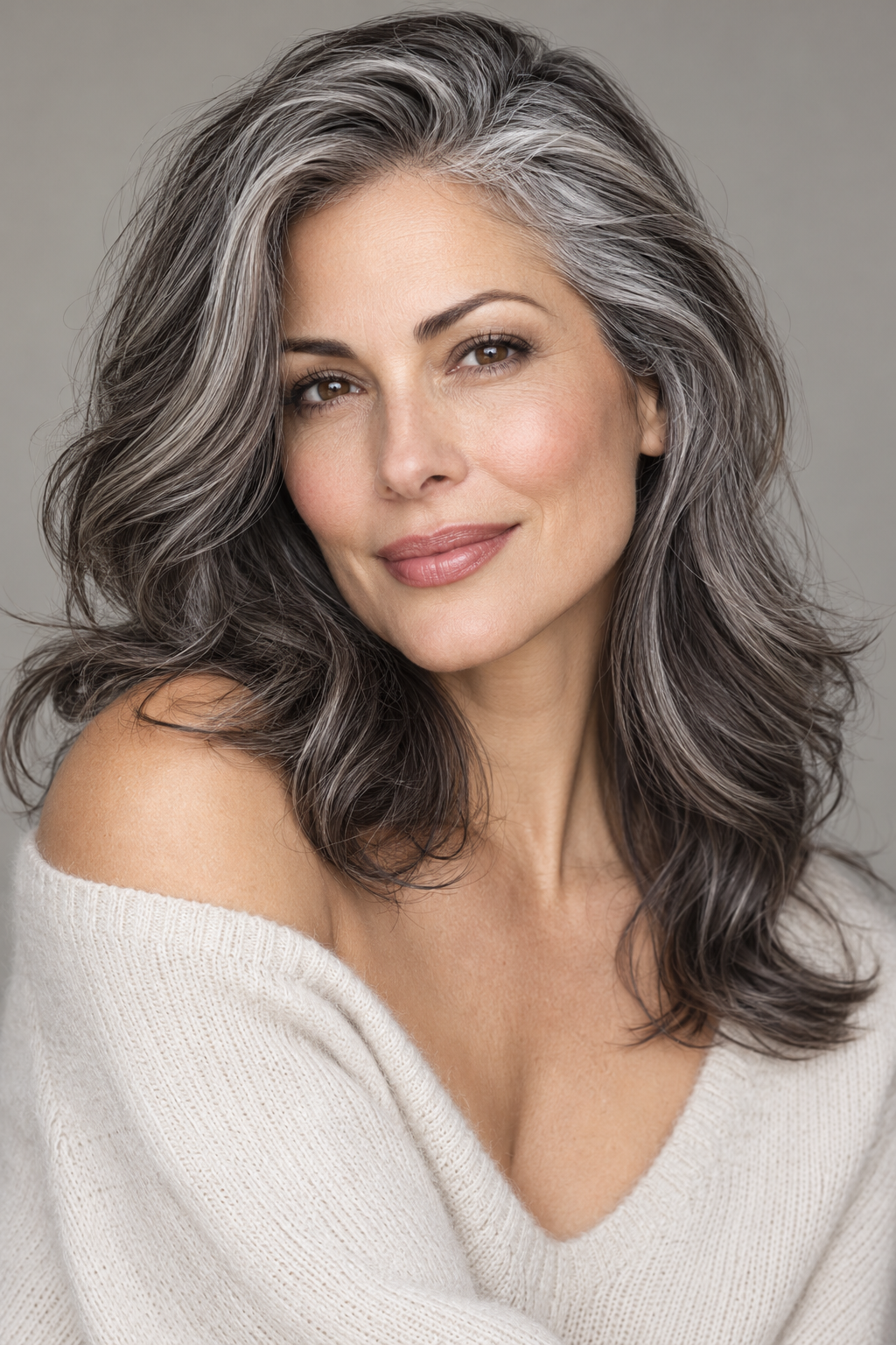 wavy gray salt and pepper hair