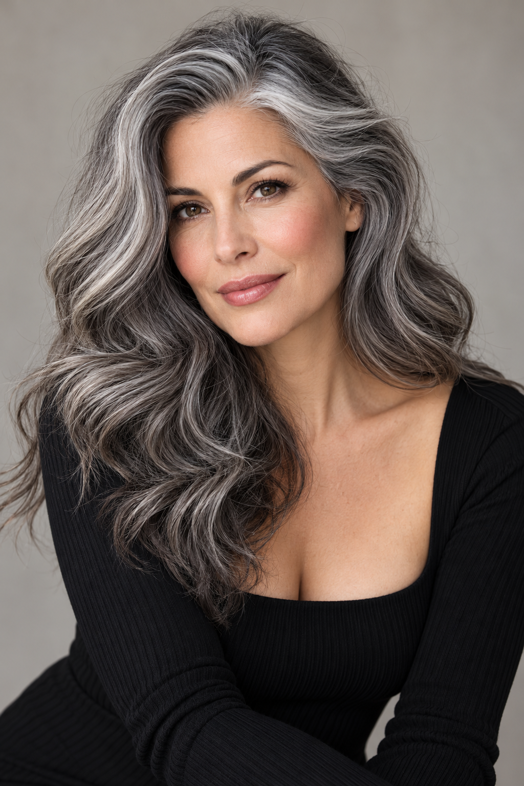 long silver salt and pepper hair