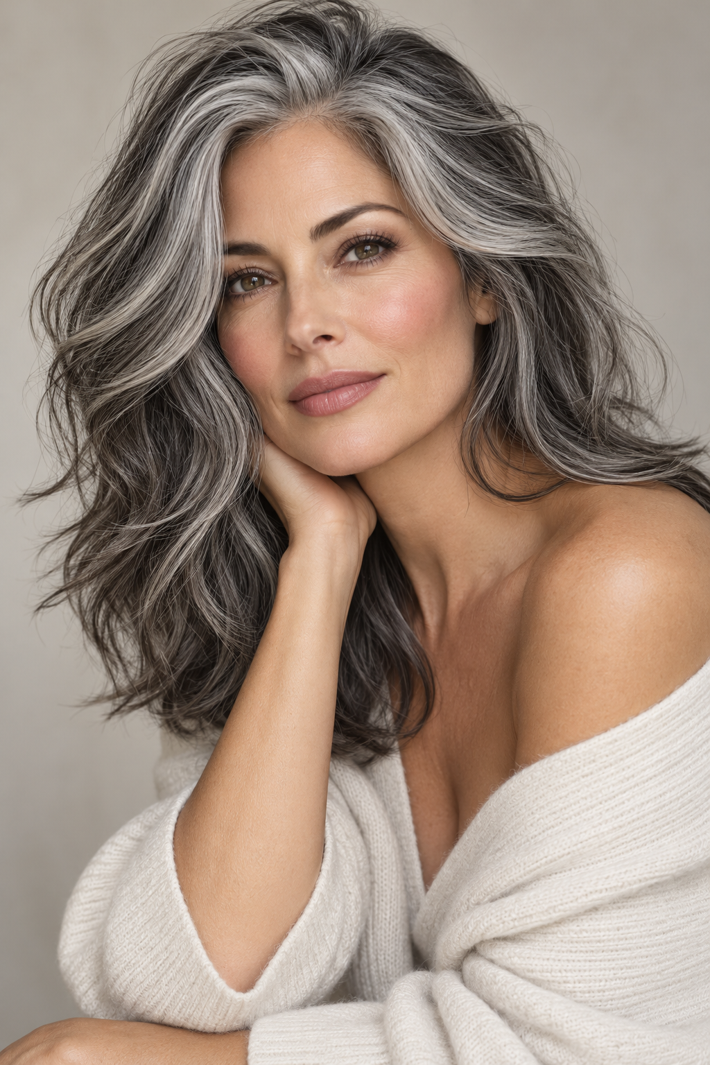 layered mid length salt and pepper hair