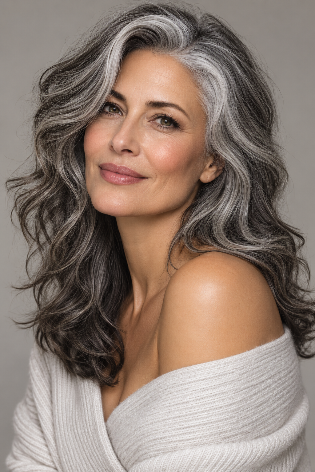glossy silver salt and pepper hair